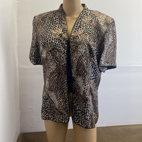 Adrianna Papell Blazer 16 Jacket 100% Silk Buttoned Career Beige Vintage,Preppy - Picture 1 of 11